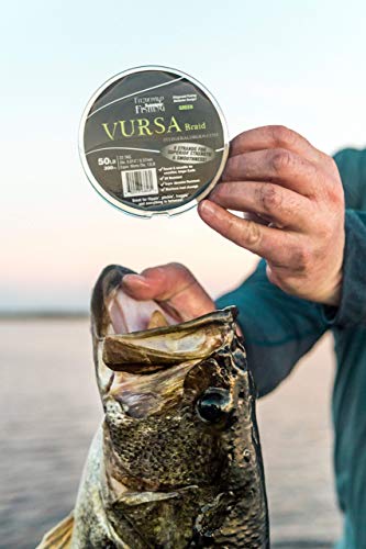 Fitzgerald Vursa Braided Green Professional Graded Power Fishing Line 150/300/1500 Yd, Smooth 8 Strands, Extremely Thin, Heavy Duty, Superior Knot Strength, Longer Casting, Fade Resistant, 10-80 Lb - size: 150yd