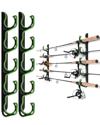 Ghosthorn Fishing Rod Holders for Garage Fishing Pole Holders Ceiling or Wall Mounted Fishing Rod Rack garage Storage Organizer Fishing Gear Equipment for Men Women (Green, 1 Pack) - color: Green, size: 1 pack holds up 5 rods