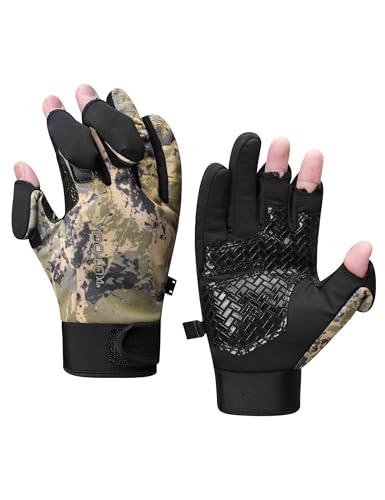 KUTOOK Winter Fishing Gloves for Men& Women Waterproof Glove Cold Weather Hunting Photography Shooting Hiking - color: Khaki, size: Large