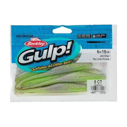 Berkley Gulp! Saltwater Jerk Shad Fishing Soft Bait - color: Key Lime Chrome, size: 6"