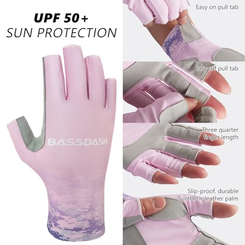 Bassdash ALTIMATE UPF 50+ Women’s Fishing Gloves UV Sun Protection Fingerless Gloves for Kayaking Paddling Hiking Cycling Driving Shooting Training - color: Pink Digital Gradient, size: Small