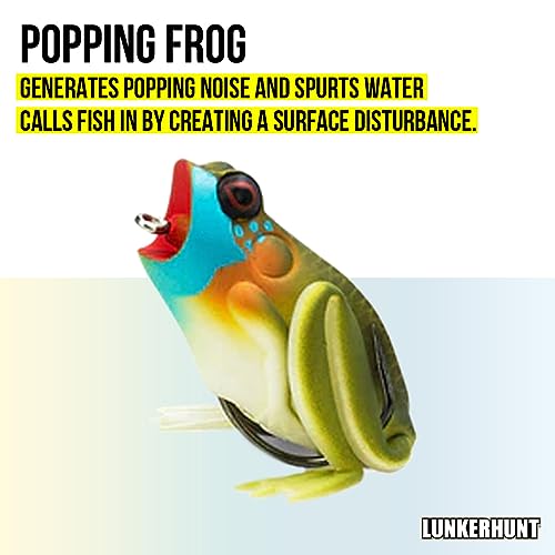 Lunkerhunt Frog Fishing Lure for Bass Fishing | Popping Frog Lure 1/4 oz | Topwater Fishing Bait with Weedless Hooks, Hollow Body, Trout Pike Lures - color: Blue Gill, size: 2.25 inch