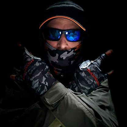 Bassdash ALTIMATE UPF 50+ Sun Protection Fingerless Fishing Gloves Men - color: Black Camo, size: Large