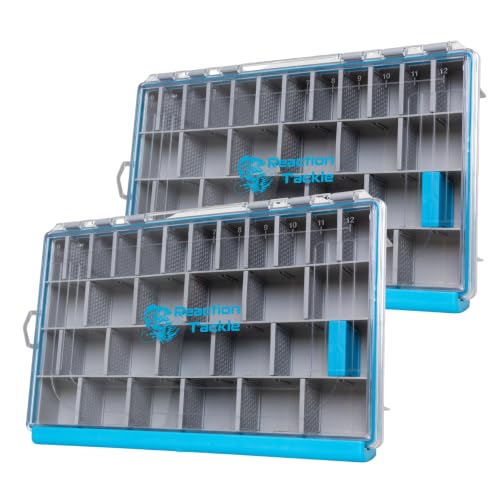 Reaction Tackle Ultra Elite Tackle Trays, Water Resistant Fishing Tackle Box Organizer with Removable Dividers, Sealed Rubber Gasket and One Hand Latch - 3700 (2-Pack) - size: 3700 (2-Pack)