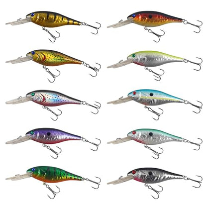 Bass Fishing Lures Kit, Minnow CrankBait VIB Pencil Popper Sinking Wobbler Hard Bait Lures for Bass Trout Walleye Redfish Freshwater Saltwater - color: Combo D-10pcs (3.9" with lip)