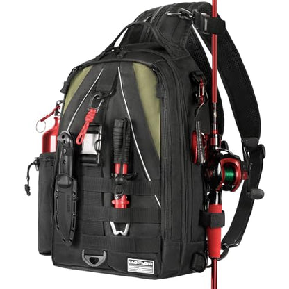 Ghosthorn Fishing Backpack with Tackle Boxes Fish Lip Gripper Pliers Lures Waterproof Tackle Bag with Rod Holder Fishing Gear - color: Black, size: Large