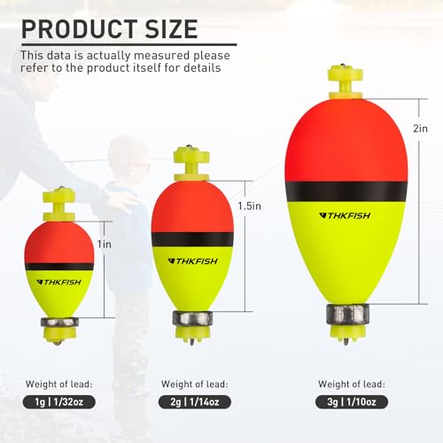 THKFISH Fishing Bobbers Floats,10 Packs Weighted Bobbers, Foam Oval Slip Bobbers for Fishing, Three Colours Crappie Bobbers, for Fishing Bluegill Crappie Panfish Bass Trout, 1in 1.5in 2in - color: 1in