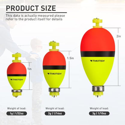 THKFISH Fishing Bobbers Floats,10 Packs Weighted Bobbers, Foam Oval Slip Bobbers for Fishing, Three Colours Crappie Bobbers, for Fishing Bluegill Crappie Panfish Bass Trout, 1in 1.5in 2in - color: 1in