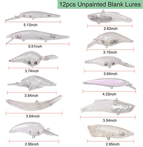 Unpainted Fishing Lures Making Kit DIY Blank Lures Crankbaits Minnow Jerkbait Hard Bait Set with Treble Hooks, Split Rings, Lure Eyes, Lure Stickers Lure Making Supplies Make Your Own Fishing Lures - style: 276pcs Lure Making Kit