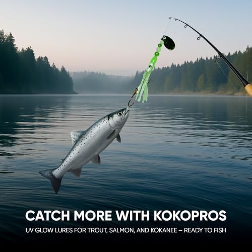 Squid Fishing Hoochies 10 Pack -Glow Fresh Water Kokanee Salmon Trolling Lures with Pre-Rigged Octopus Hooks - Spinner Blades, Synthetic Skirts Kokanee Hoochies for Salmon Fishing - style: Squid Fishing Hoochies 10-pack