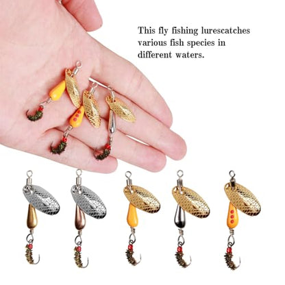 Trout Spinners, Rooster Tail Fishing Lures, Fly Trout Fishing Gear for Lake River Fishing with Storage Box for Bass Salmon, Smallmouth Bass Lures - color: 5 Pcs 1/16 oz