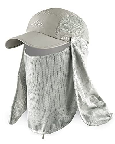 Outdoor Sun Hat for Men Women UPF 50+ Fishing UV Hat with Neck Flap Face Cover for Sun Protection - color: Khaki-regular Brim