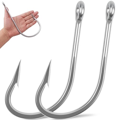 Large Giant Shark Fishing Hooks Saltwater Alligator Hooks Big Game Stainless Steel J Fishing Hooks Extra Strong Large Fish Hooks for Tuna Swordfish Catfish Size 5/0-20/0 - size: 12/0-8pcs
