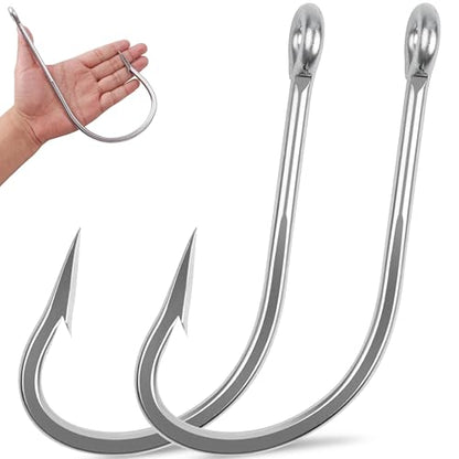 Large Giant Shark Fishing Hooks Saltwater Alligator Hooks Big Game Stainless Steel J Fishing Hooks Extra Strong Large Fish Hooks for Tuna Swordfish Catfish Size 5/0-20/0 - size: 10/0-8pcs