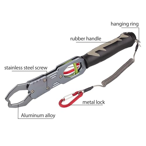 Fish Gripper, Fish Scales Grabber, Fishing Scale Clip, Aluminium Alloy Lip Gripper Holder, Professional Fishing Multitool, 40 Pound Capacity, Weight Scale, 360 Degree Rotation
