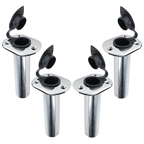 NovelBee 4pcs Boat Fishing Rod Holders,Stainless Steel Fishing Rod Rack Flush Mount withCap,Liner,Gasket (90 Degree Rod Holder)