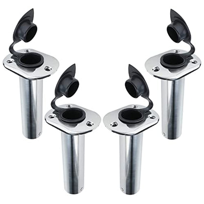 NovelBee 4pcs Boat Fishing Rod Holders,Stainless Steel Fishing Rod Rack Flush Mount withCap,Liner,Gasket (90 Degree Rod Holder)