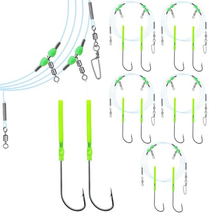 Narcissus 5PCS Sea Fishing Rigs, Pre-Tied Flapper with Size 1/0 & 2/0 Hooks, Anti-Tangle Snap, 1-3 Hooks, Gaps (45cm, 52cm, 80cm), Ready for Beach Fishing - color: 5pcs- 2 hooks- size 1- 52cm gap