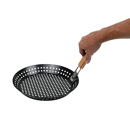 12" Non-Stick Grilling Skillet with Removable Handle - Large Grill Pan & Deep Fryer Strainer Basket for Seafood & Vegetables - Indoor & Outdoor BBQ Grill & Restaurant Use by Mr. Bar-B-Q 06750X - size: 12x12 Inch