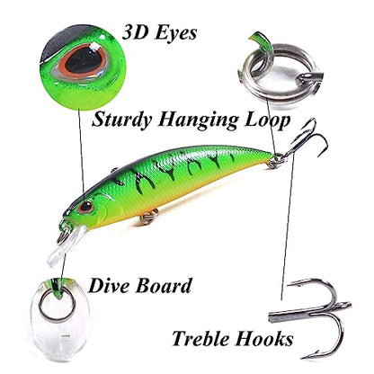 Jerk Baits for Bass Fishing, Jerkbait Fishing Lures, Minnow Lures Jerk Bait for Freshwater/Saltwater Fishing Lures for Trout Pike, 5pcs/10pcs with Box - color: F:3.15in/0.32oz/10pcs