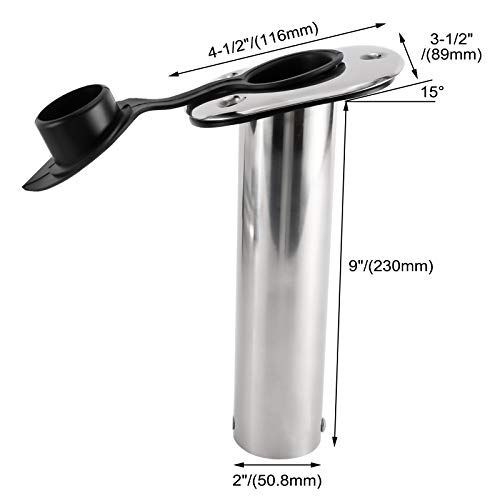 YaeMarine 4Pcs Stainless Steel Rod Holders with Rubber Cap, Liner, Gasket - style: 15 Degree