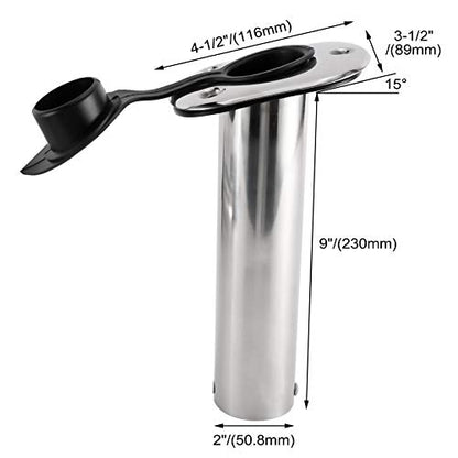 YaeMarine 4Pcs Stainless Steel Rod Holders with Rubber Cap, Liner, Gasket - style: 15 Degree