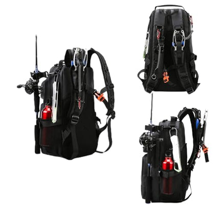 Versatile Fishing Backpack with Rod Holder and Adjustable Straps - color: Black Camouflage