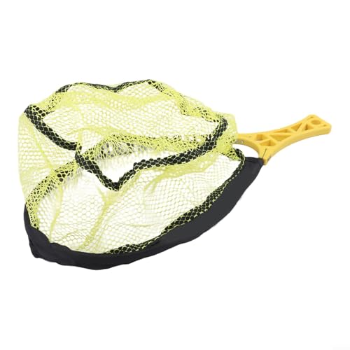 Foldable Fly Fishing Net, Rubber Mesh Landing Net for Trout, Anti Hook Catch and Release Net, Lightweight Portable Stream Hand Net with Waist Mount - color: yellow