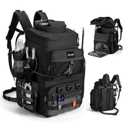 Goture Fishing Backpack, 900D Water-Resistant Tackle Bag with Rod Holders, Insulated Cooler Compartment, 55L Large Capacity Fishing Gear Storage for Saltwater&Freshwater Camping Hiking,Gifts for Men - color: A2:black(without Tackle Boxes)