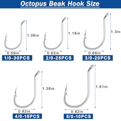 Octopus Beak Fishing Hooks, 100PCS Saltwater Offset Circle Hooks Stainless Steel Round Bend Fishing Jig Hooks for Freshwater Saltwater