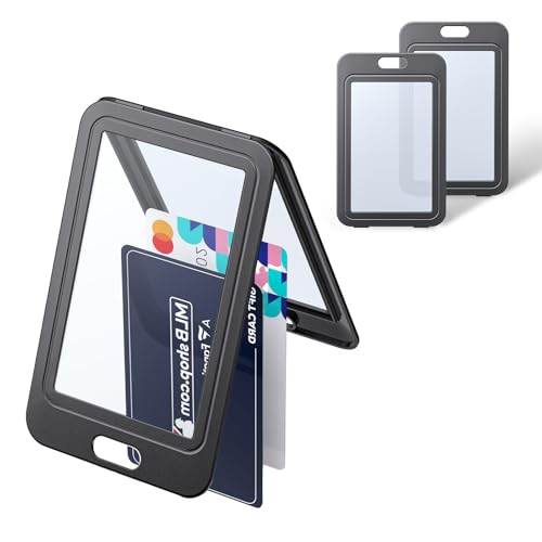 Uniclife 3 Pack Vertical Badge Holders for Office School IDs | Hard plastic vertical holder with double-sided clear windows protects IDs, credit cards and proximity key cards. - color: Black-01, size: 3 Pack