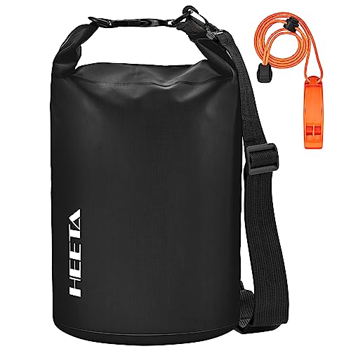 HEETA Waterproof Dry Bag for Women Men, 5L/10L/20L/30L/40L Roll Top Lightweight Dry Storage Bag Backpack with Emergency Whistle for Travel, Kayaking, Boating, Camping, Beach, Cruise Ship Essentials - color: Black, size: 5L