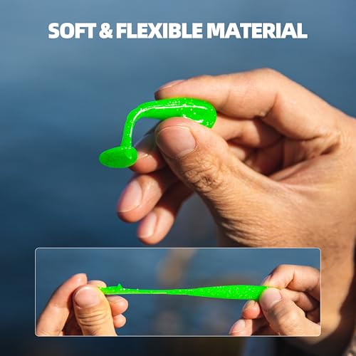 30pcs Soft Plastic Swimbaits with Paddle Tail, T-Tail Fishing Lures for Vertical Jigging and Casting, Freshwater Swimbaits for Bass, Trout, Walleye & Crappie - color: Segmented, 2''