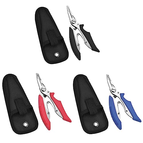 SEIWEI 3Pack Fishing Pliers Scissors Braid Cutters Stainless Split Ring Pliers Hook Remover Steel Fishing Line Cutting Tool for Saltwater Freshwater (Black+Red+Blue) - color: Black+Red+Blue