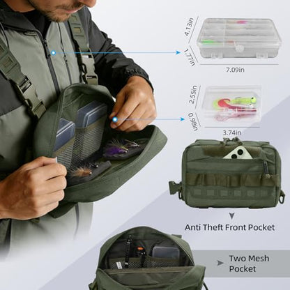 Outdoor Chest Bag for Men, Water-Resistant Fishing Chest Pack, Tactical Vest for Running, Cycling, Hiking - color: Green