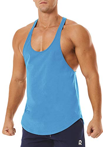 Men's Workout Quick Dry Soft Gym Bodybuilding Stringer Tank Tops - color: Sky Blue, size: Large