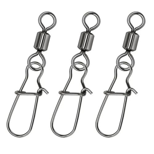 50-Pack Speed Clips for Fishing Lures, Stainless Steel Fishing snap swivels, Rolling Ball Bearing Barrel Swivel (24LB-145LB)