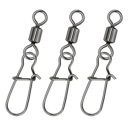 50-Pack Speed Clips for Fishing Lures, Stainless Steel Fishing snap swivels, Rolling Ball Bearing Barrel Swivel (24LB-145LB)