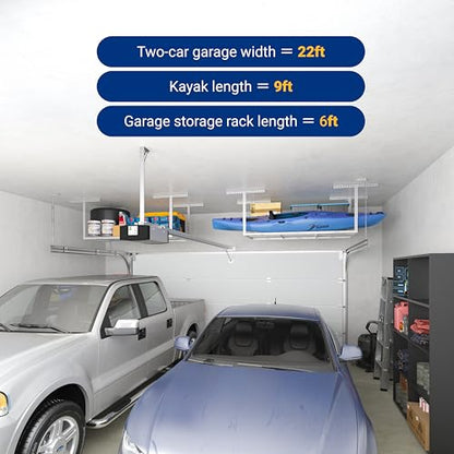 FLEXIMOUNTS 3x6 Overhead Garage Storage Adjustable Ceiling Rack 72" Length x 36" Width x 40" Height, 450lbs Weight Capacity, White, Classic Series - color: White, size: 3x6 ft
