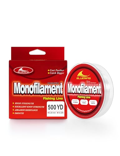 BLUEWING Monofilament Fishing Line Clear Mono Fish Wire Thin Diameter String 6-400 lbs, 50-3000 Yards - color: 01-Clear, size: 0.28mm/10lb/500YD
