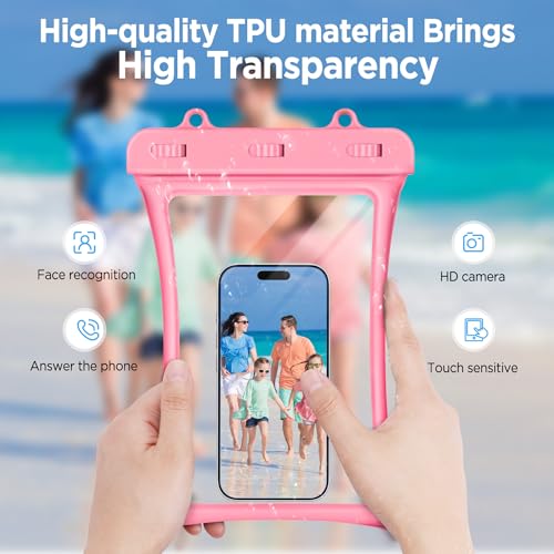CACOE Floatable Waterproof Phone Pouch 2 Pack Up to 10.0",Pink+Green | Floatable, IPX8 Waterproof Phone Case,Adjustable Lanyard,Dry Bags for Beach/Cruise/Travel/Camping/Kayak/Vacation Essentials - color: Pink+Green, size: Up to 10.0"-Floatable