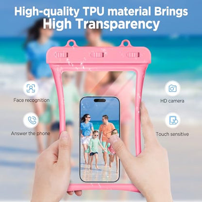 CACOE Floatable Waterproof Phone Pouch 2 Pack Up to 10.0",Pink+Green | Floatable, IPX8 Waterproof Phone Case,Adjustable Lanyard,Dry Bags for Beach/Cruise/Travel/Camping/Kayak/Vacation Essentials - color: Pink+Green, size: Up to 10.0"-Floatable