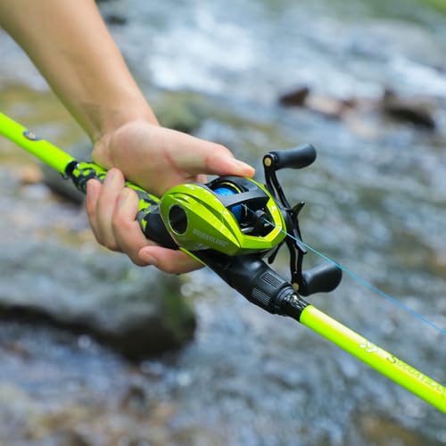 Sougayilang Baitcaster Combo – IM7 Graphite M/MH 2-Piece Travel Rod, 6.3:1 High-Speed Reel,18LB Drag for Bass, Catfish, Trout, Panfish - size: Green-Right handle-7'00''-Medium Heavy