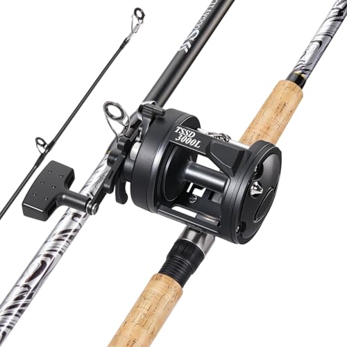 Sougayilang Fiberglass Fishing Pole Conventional Reel Combo with Durable P-Cork Rod Handle, Medium Heavy for Catfish Salmon and Steelhead - size: 9'0" MH- Fast with 4000 Reel Left Handed