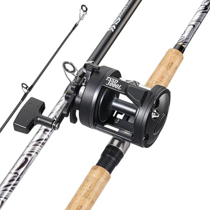 Sougayilang Fiberglass Fishing Pole Conventional Reel Combo with Durable P-Cork Rod Handle, Medium Heavy for Catfish Salmon and Steelhead - size: 9'0" MH- Fast with 4000 Reel Left Handed