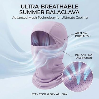 Balaclava Face Mask Sun UV Protection, Summer Cooling Breathable Full Face Mask for Motorcycle Skiing Cycling Fishing - color: Light Purple