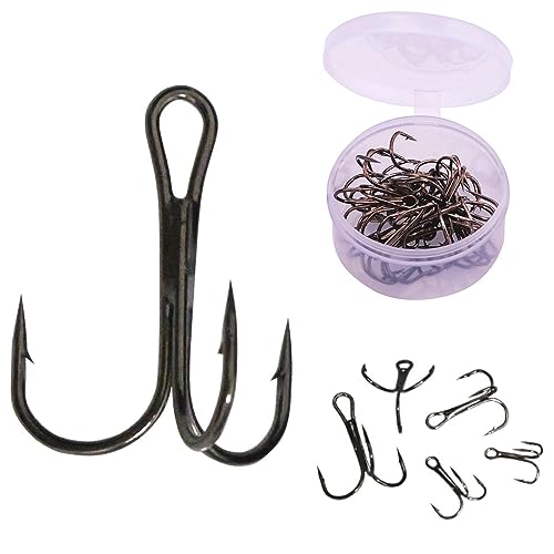 20pc/Box Fishing Treble Hooks Set High Carbon Steel Fishing Hooks Classic Round Bend Hook 2# 4# 6# 8# 10# - color: Black, size: 6#-20pcs