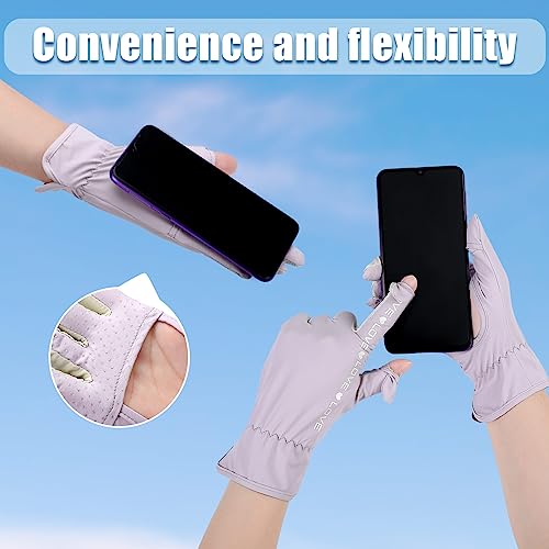 Hercicy 2 Pairs Women Sun Protection Summer UV Driving Gloves UPF 50+ Full Finger Touchscreen Non Slip Gloves - color: Light Grey, Purple