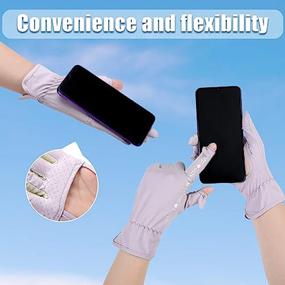 Hercicy 2 Pairs Women Sun Protection Summer UV Driving Gloves UPF 50+ Full Finger Touchscreen Non Slip Gloves - color: Light Grey, Purple