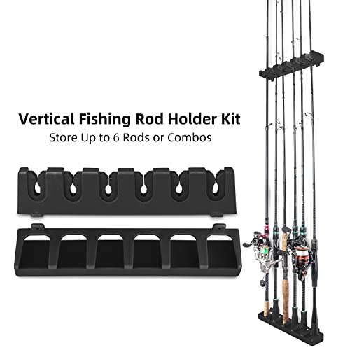 RUNCL Fishing Rod Holder, Rod Sleeve, and Rod Strap Kit, Wall Mounted Vertical Fishing Rod Rack, Fishing Pole Holders Hold Up to 6 5-11mm Rods, Fishing Rod Storage Combo Set - color: C: 1 Set Black